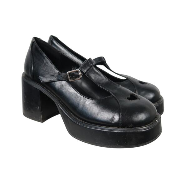 Delia's Hopscotch Kid Mary Janes Black Faux Leather Chunky Heels 8 - Picture 1 of 7